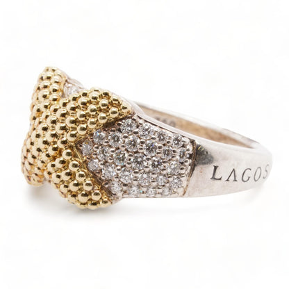 Sterling Silver And 18K Gold Statement X Caviar Diamond Band