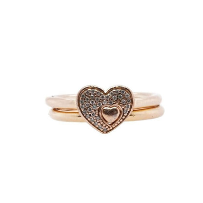 Rose Gold Tone Puzzle Heart Ring Set