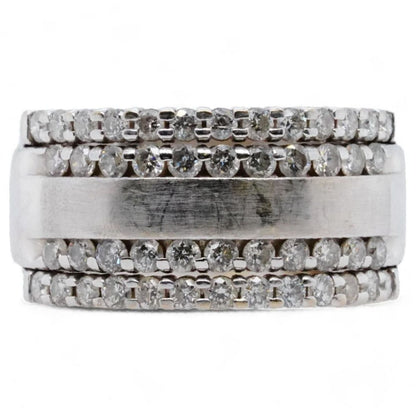 14K White Gold Wide Matte Finish Double Diamond Row Band