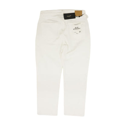 White Solid High Rise Straight Leg Jeans