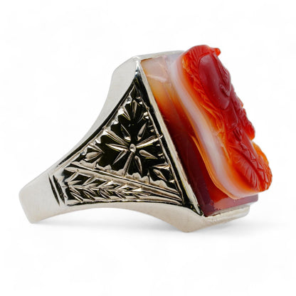 14K White Gold Cameo Signet Ring