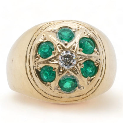 22K Gold Green Stones With Center Cubic Zirconia Signet Ring