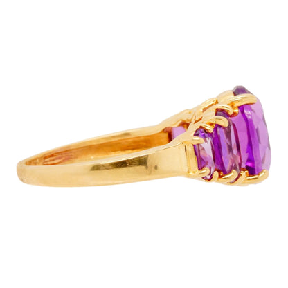 14K Gold Oval Five Stone Amethyst Ring