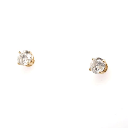 10K Gold Basket Set Round Diamond Stud Earrings