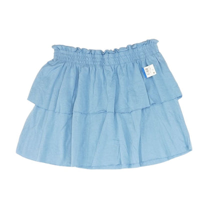 Blue Solid Mini Skirt