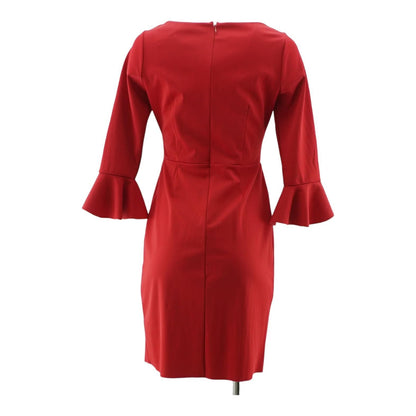 Red Solid Midi Dress