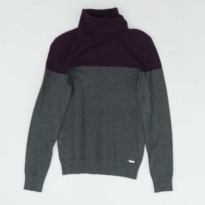 Gray Color Block Turtleneck Sweater