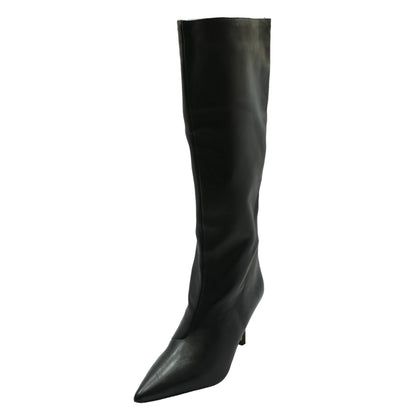 Whitney Heel Tall Leather Pull On Black Knee High Boots