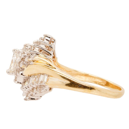 14K Gold Vintage Style Marquise Center Diamond Cocktail Ring