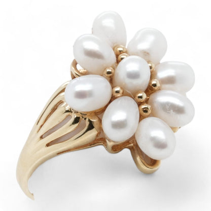 14K Gold Pearl Flower Ring