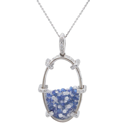 18K White Gold Sapphires And Diamonds Floating Gem Pendant Necklace