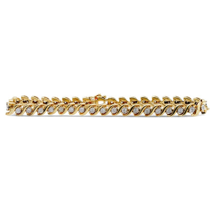 14K Gold S Link Illusion Set Round Diamond Tennis Bracelet