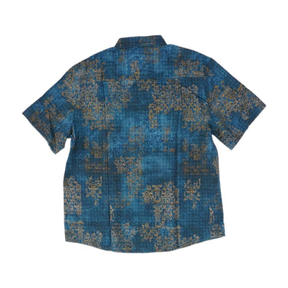 Blue Graphic Short Sleeve Button Down