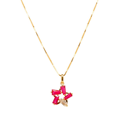 14K Gold Ruby And Baguette Diamond Star Pendant Necklace