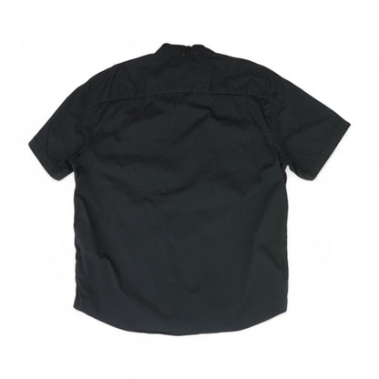 Black Solid Short Sleeve Button Down