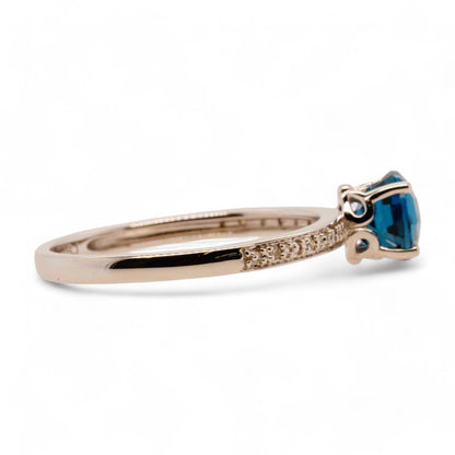 10K White Gold London Blue Topaz With Diamond Shank Ring