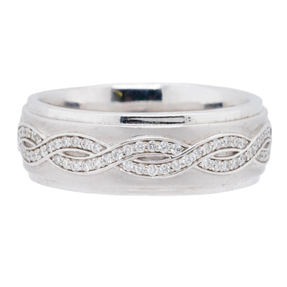 14K White Gold Matte Finish Infinity Diamond Pave Band