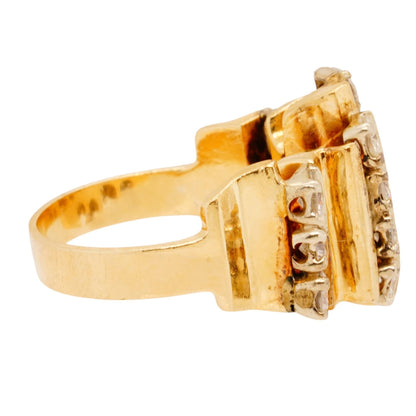 14K Gold Four Row Round Diamond Statement Ring