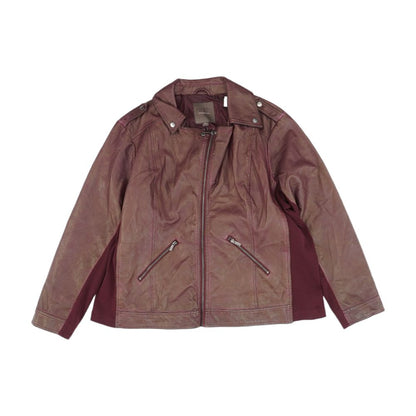 Maroon Solid Faux Leather Jacket