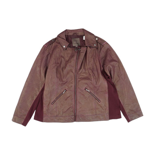 Maroon Solid Faux Leather Jacket