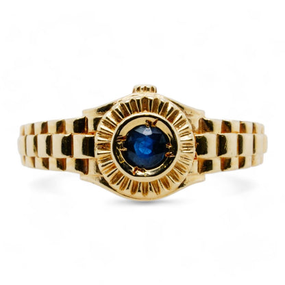 14K Gold Round Blue Sapphire On Rolex Shank Band