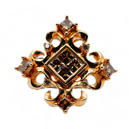 18K Two Tone Gold Gothic Cross With Brown Diamonds Ring