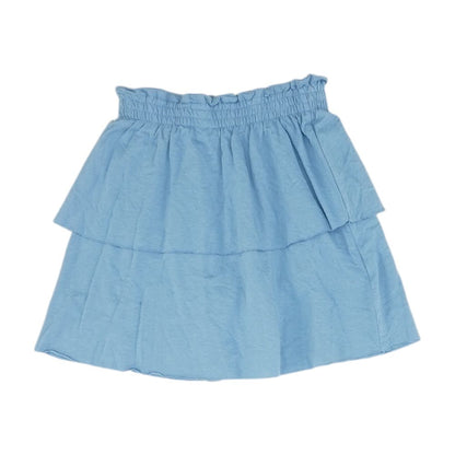 Blue Solid Mini Skirt