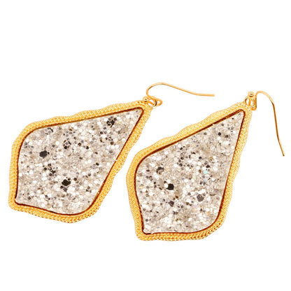 Gold Tone Teardrop Silver Glitter Drop Earrings