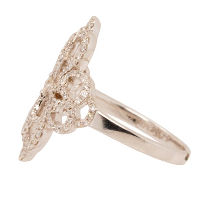 18K White Gold Diamond Filigree Cross Ring