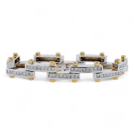 Two Tone Loose Link Bracelet with Princess Cut Diamonds