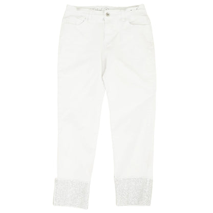 White Solid Mid Rise Slim Leg Jeans