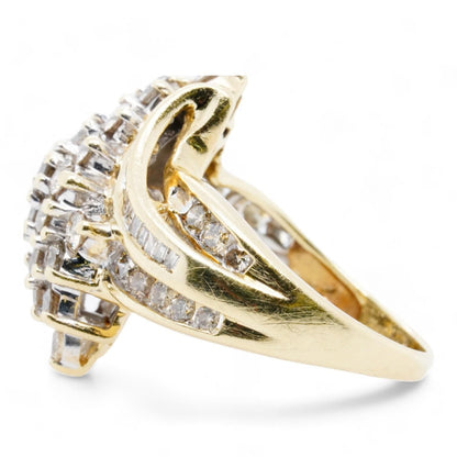 10K Gold Vintage Waterfall Style Diamond Cocktail Ring