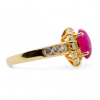 18K Gold Ruby With Diamond Accent Ring