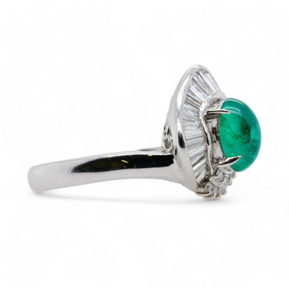 Platinum Emerald With Abstract Diamonds Cocktail Ring