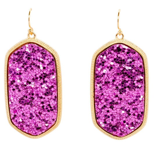 Gold Tone Frame Purple Drusy Drop Earrings