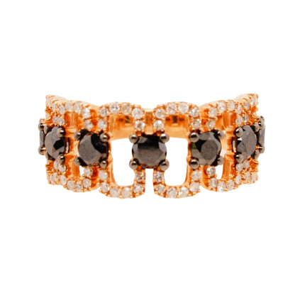 10K Rose Gold Black And White Diamond Band