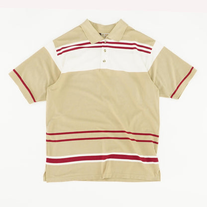 Tan Striped Short Sleeve Polo