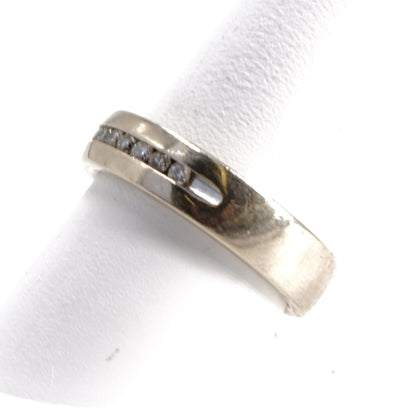 14K White Gold Band With Row Of Channel Set Diamonds