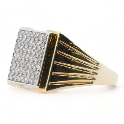 10K Gold Square Diamond Cluster Signet Ring