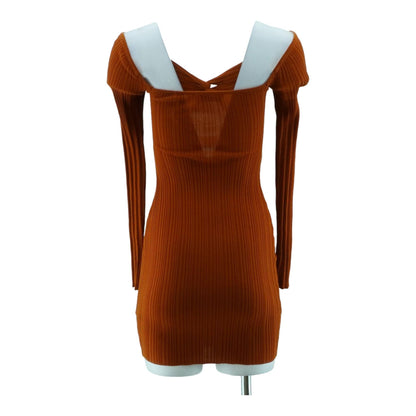 Brown Solid Mini Dress