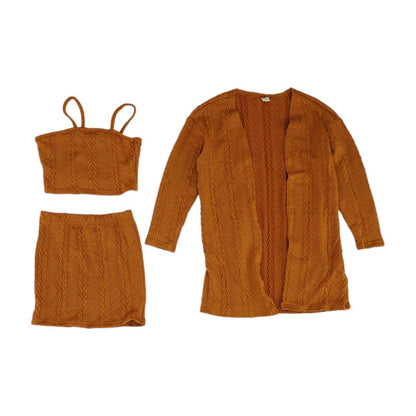 Brown Skirt, Tank and Cardigan Set