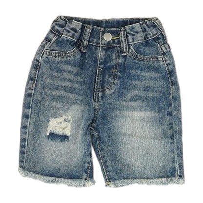 Blue Solid Denim Shorts