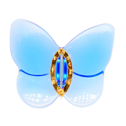 18K Gold Blue Crystal Butterfly Brooch