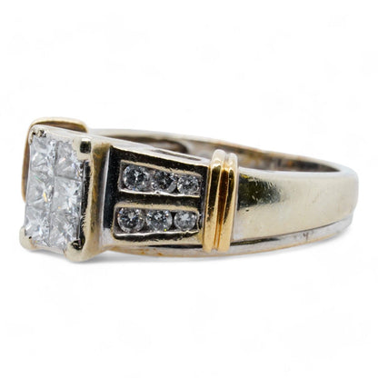 10K Gold Tapered Round Diamond And Square Diamond Cluster Band