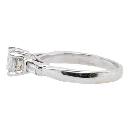 10K White Gold Solitaire Diamond With Baguette Sides Engagement Ring