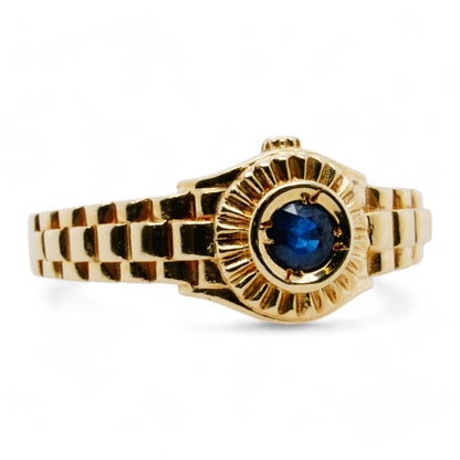 14K Gold Round Blue Sapphire On Rolex Shank Band