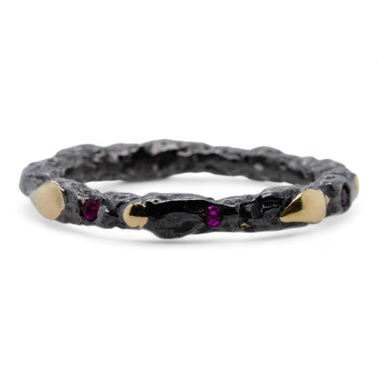 Oxidized Sterling Silver With 18K Gold Accents And Rubies Band