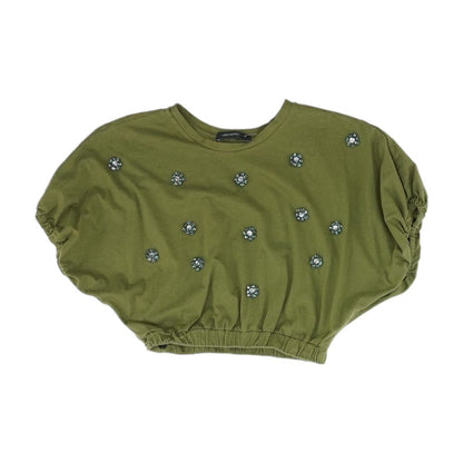 Green Solid Short Sleeve Blouse