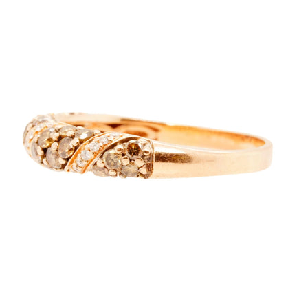 14K Rose Gold Champagne And White Diamond Twist Design Band