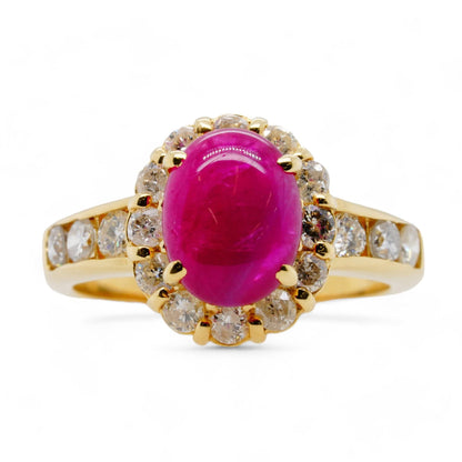 18K Gold Ruby With Diamond Accent Ring